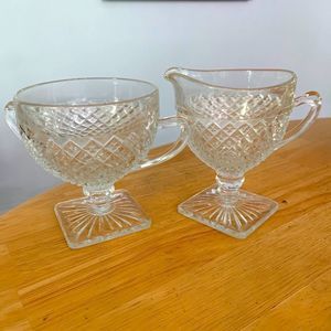 Waterford Waffle Pattern/ Creamer & Sugar 4” Crystal Vintage